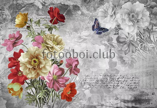 цветы ,пионы, розы, бабочки, дизайнерские, букет, 3д, 3d